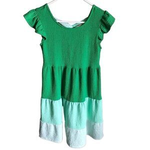 Bonnie Jean size 14 girls green ruffle dress  short sleeve